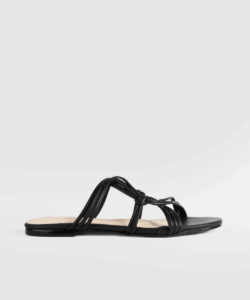 כפכף שחור מעור בשילוב רצועות Ravello Black