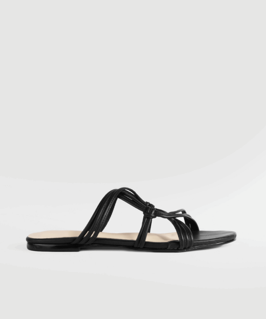 כפכף שחור מעור בשילוב רצועות Ravello Black